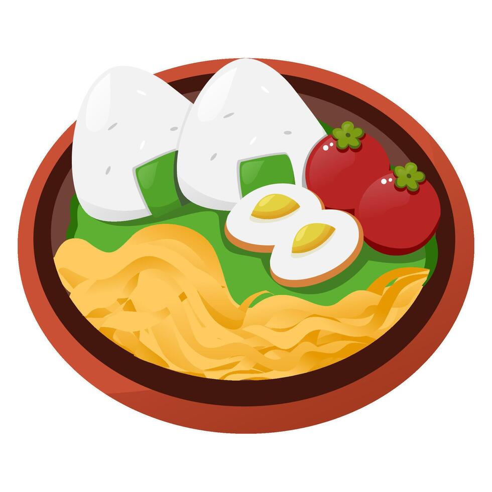 Bento with onigiri, tomato, and pasta vector