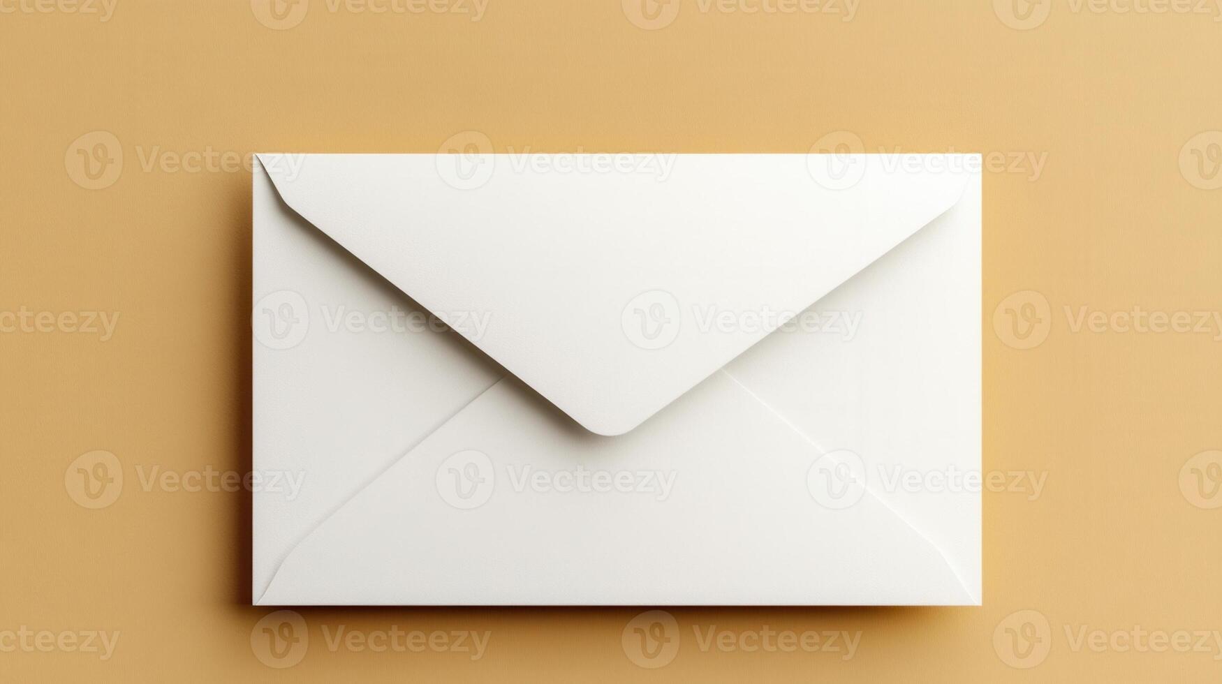An open white envelope on a yellow background photo