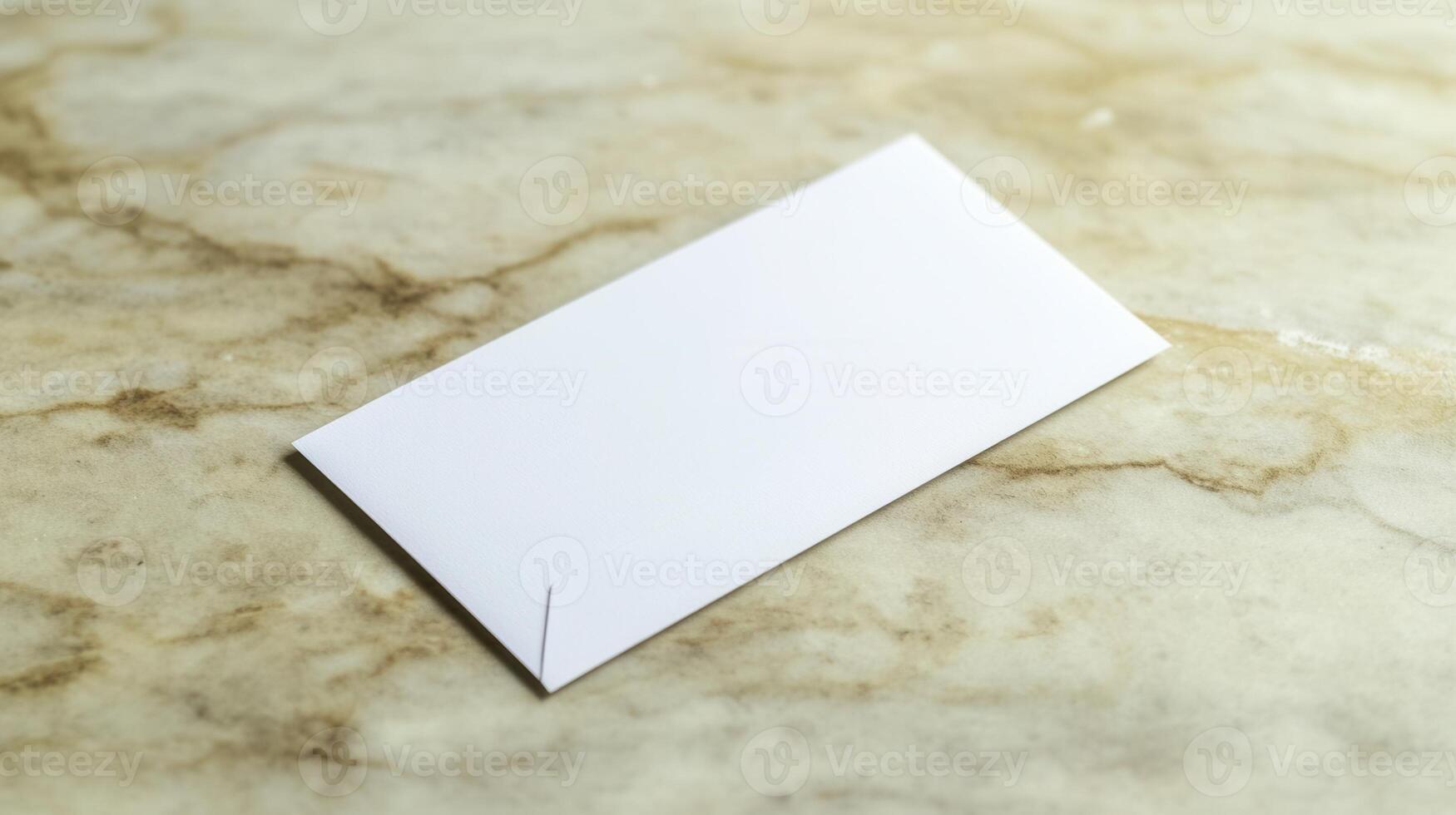 A white business card laying on a marble surface photo