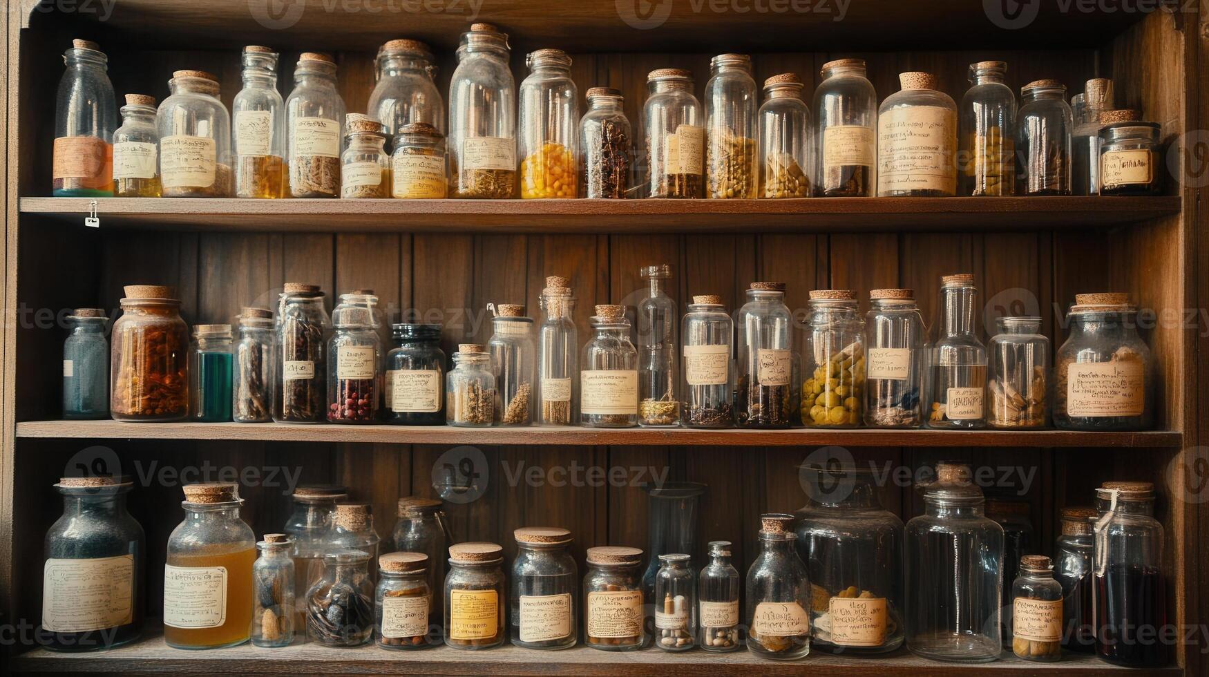 A shelf filled with many different types of bottles photo