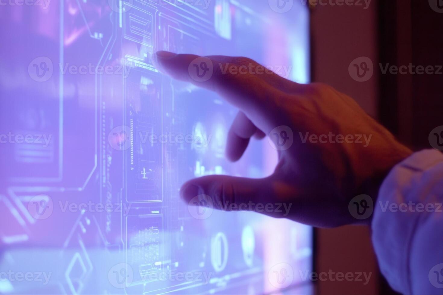 A person touching a screen with a futuristic design photo