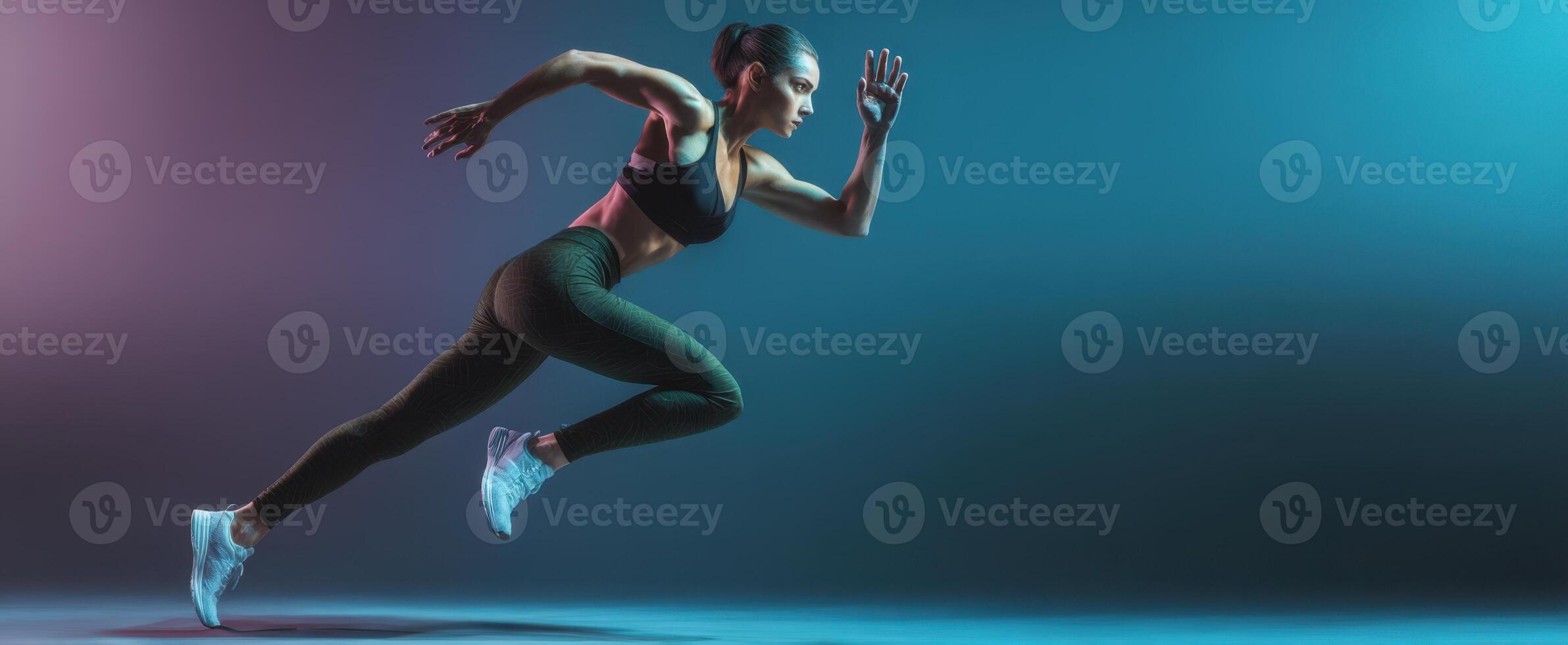 The determined athlete sprinting forward with powerful motion and focus. photo
