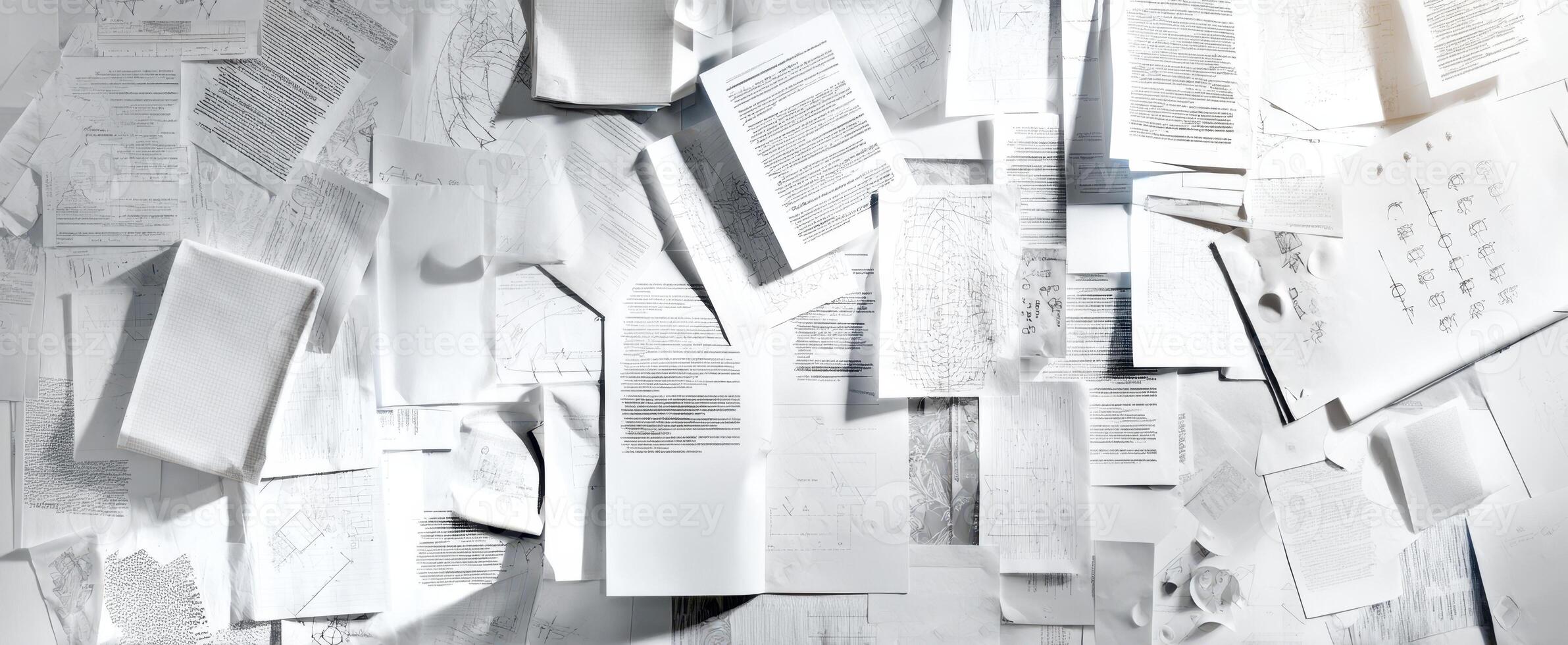 The Overwhelming Collection of Papers and Documents in a Creative Workspace photo