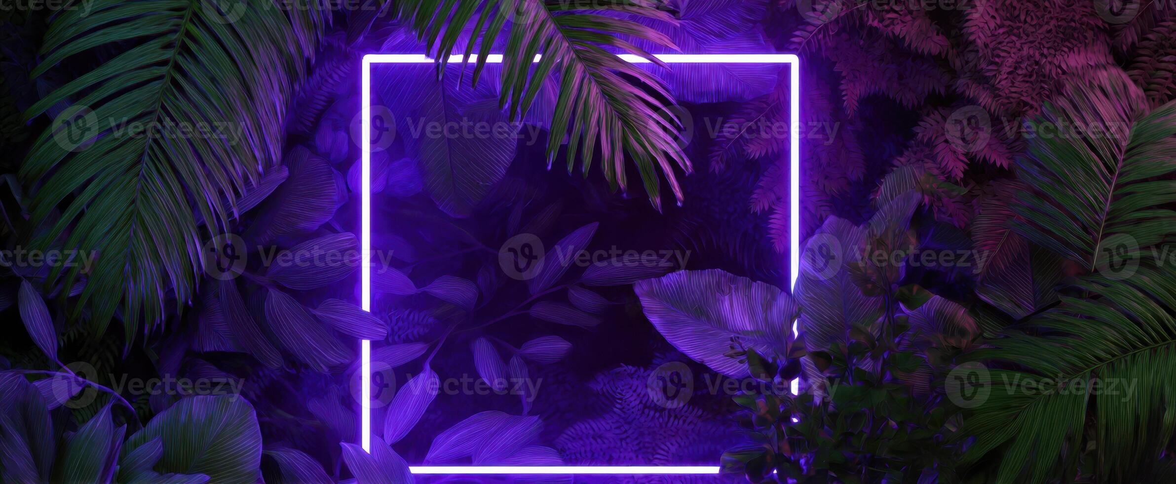The Neon Frame Surrounded by Lush Tropical Foliage and Vivid Colors photo
