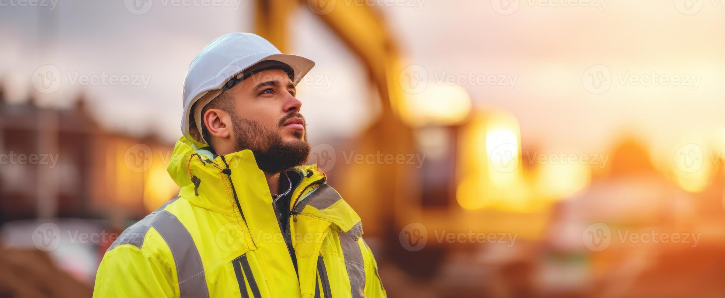 The construction worker looking towards future possibilities on a job site. photo
