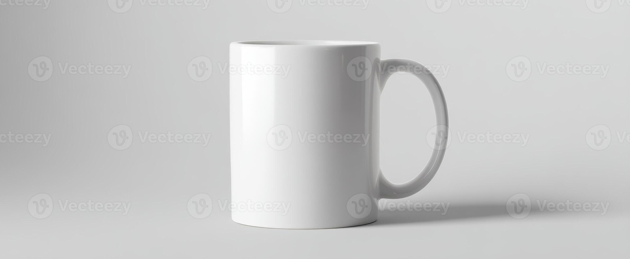 The white ceramic mug isolated on a minimalist background for branding purposes. photo