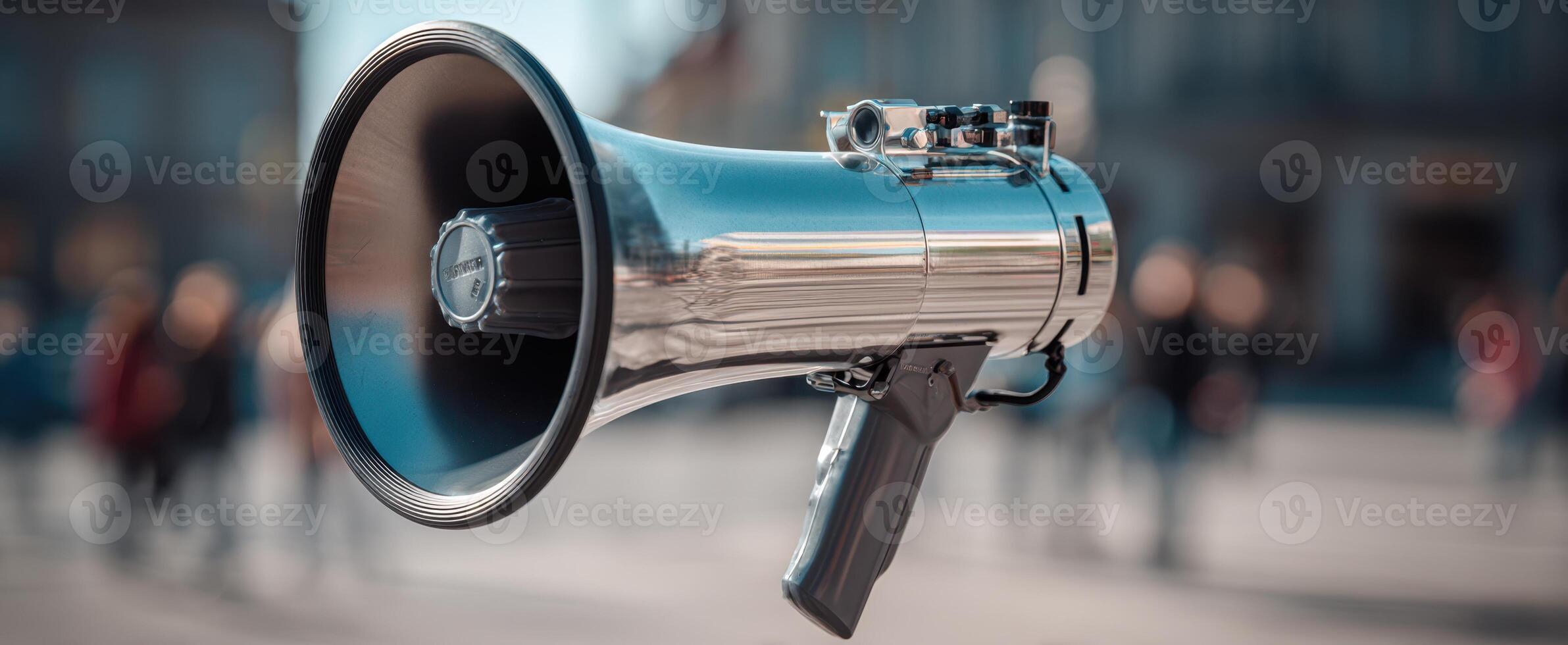 The shining megaphone amplifying voices during a lively public event. photo