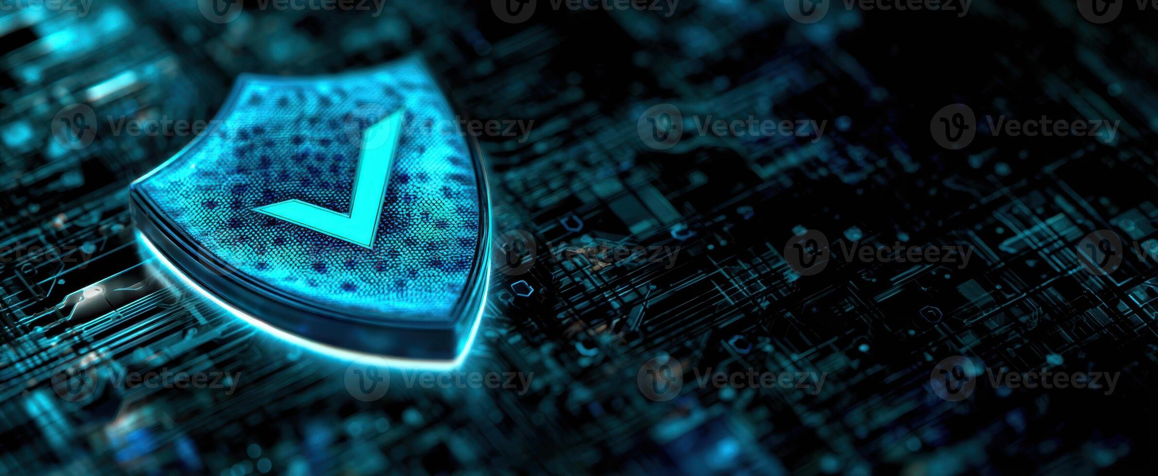 The digital shield symbolizing security and verification in modern technology. photo