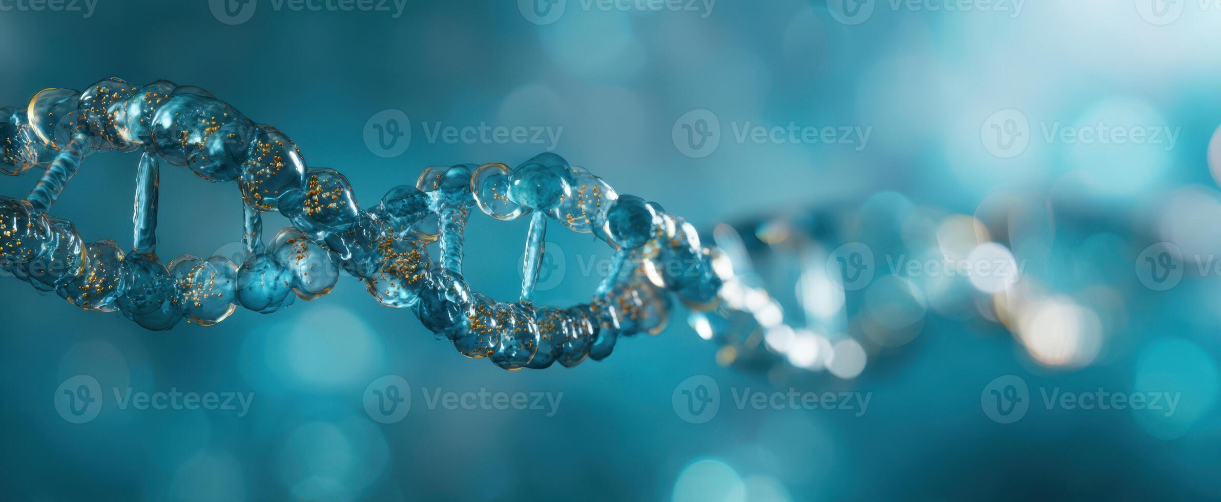 The intricate structure of DNA illuminated with a captivating blue background. photo