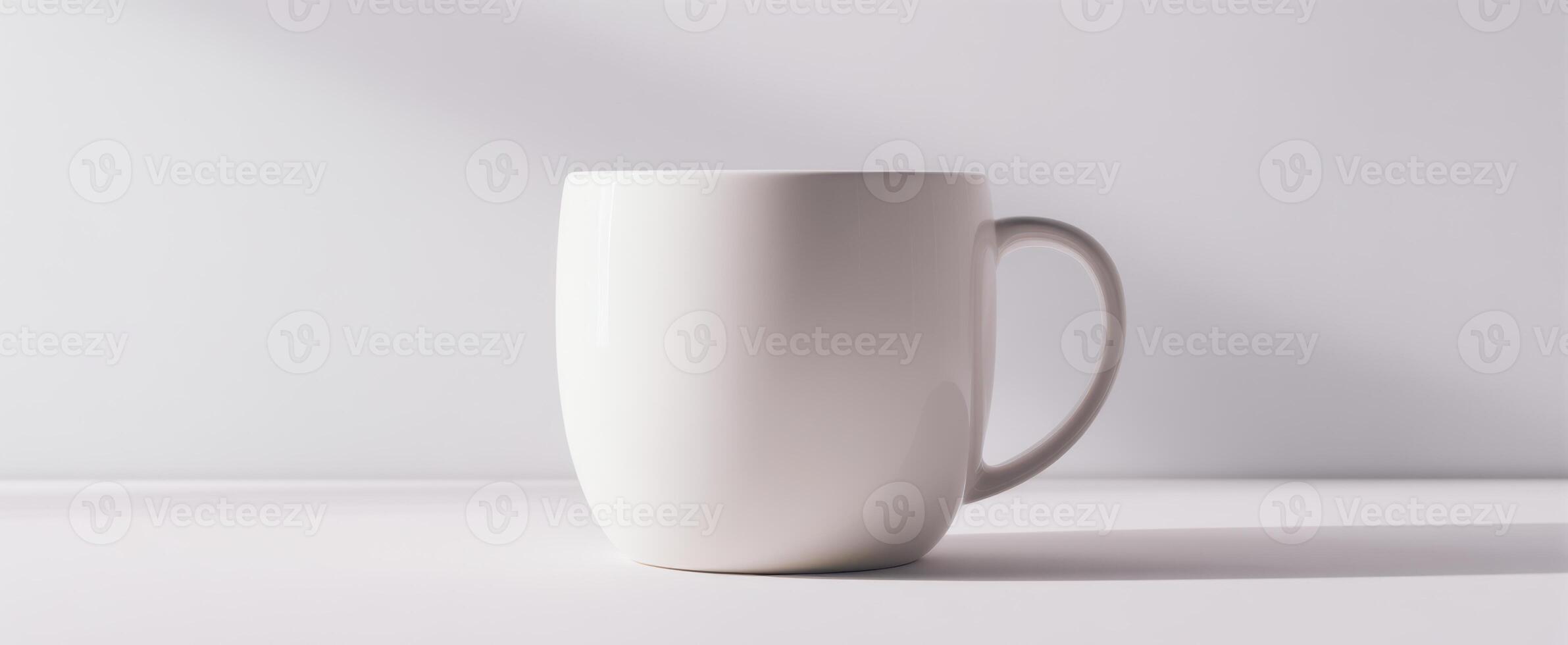 The elegant white mug on a minimalist surface bathed in natural light photo