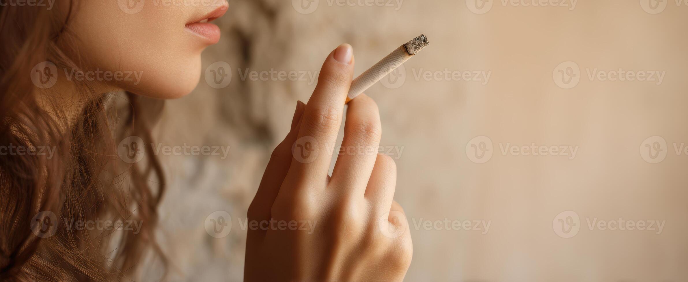 The woman enjoying a moment of contemplation while smoking a cigarette. photo