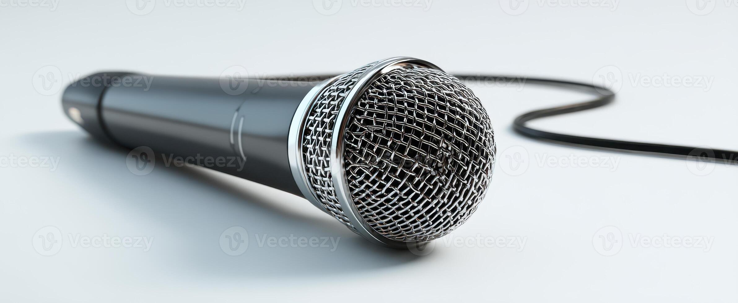 The classic microphone ready for a captivating performance on stage photo