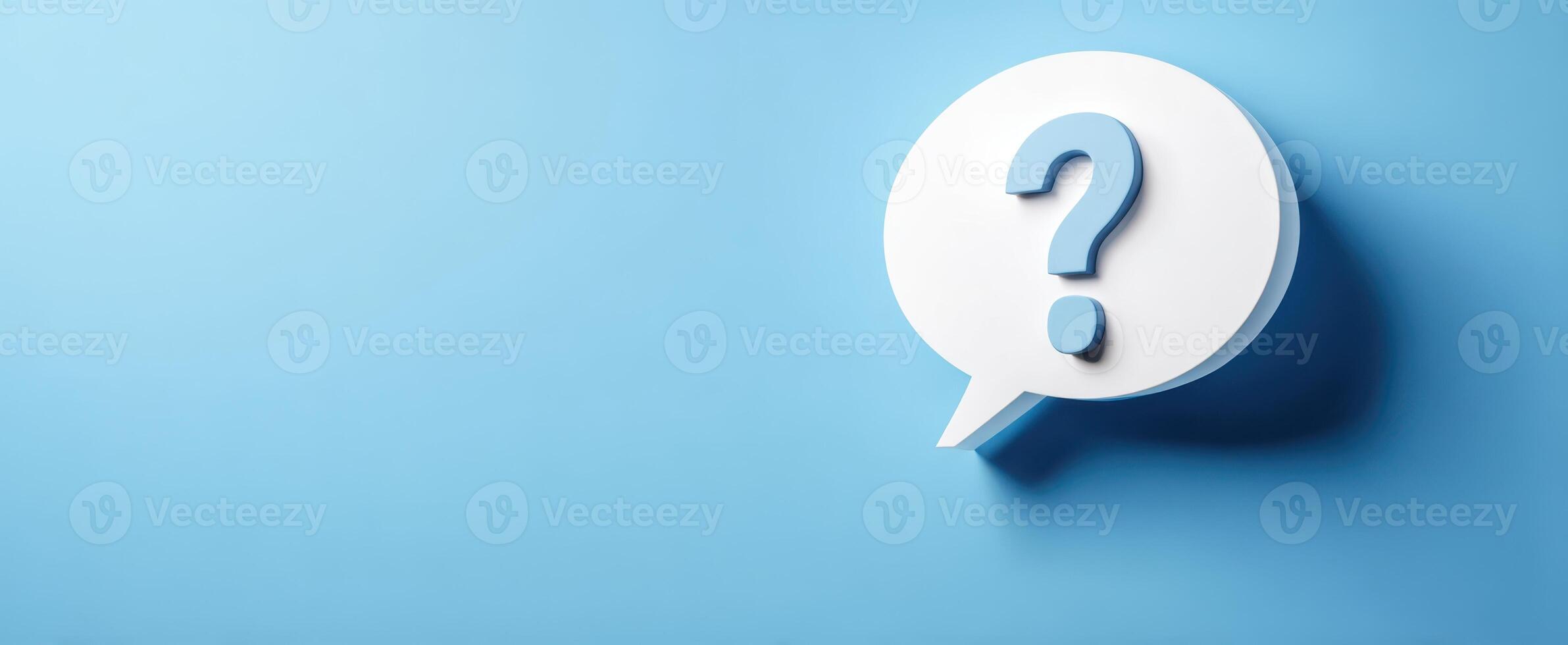 The question mark in a speech bubble on a blue background for inquiries. photo