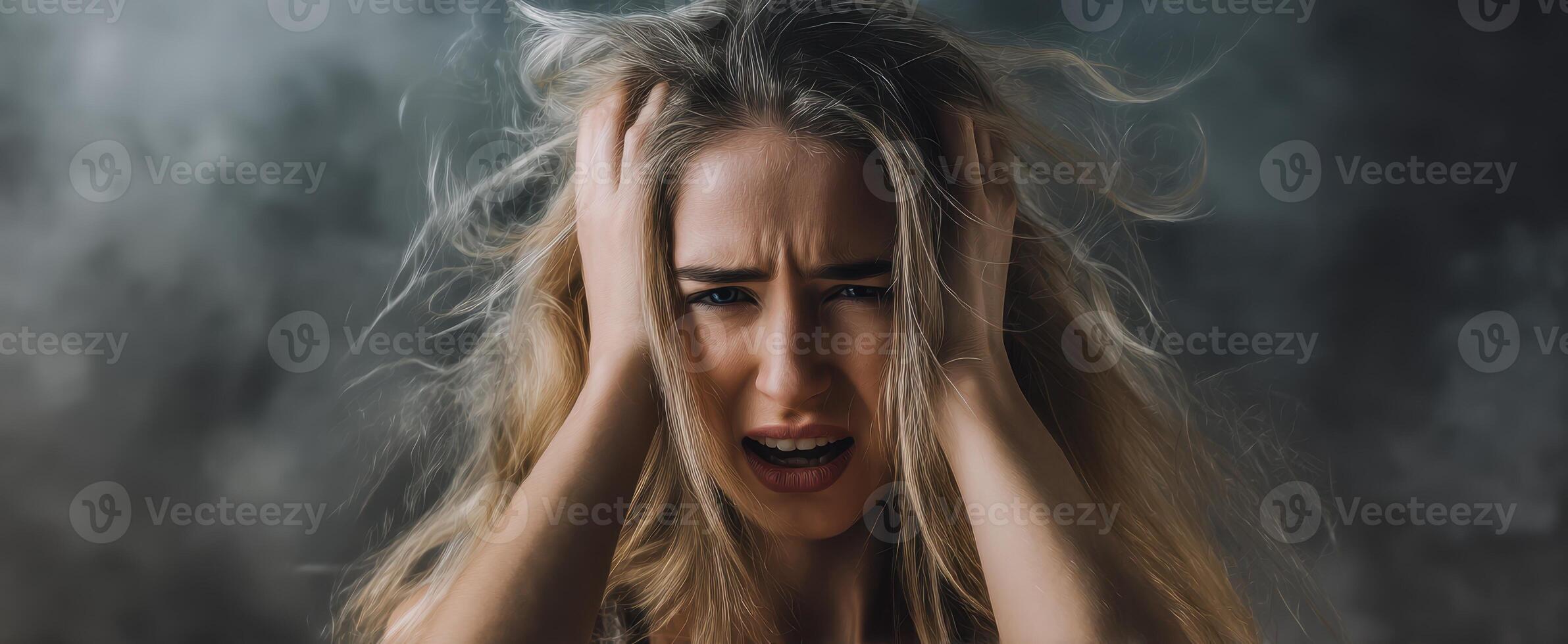 The Emotional Portrait of a Woman Caught in Turmoil and Despair photo