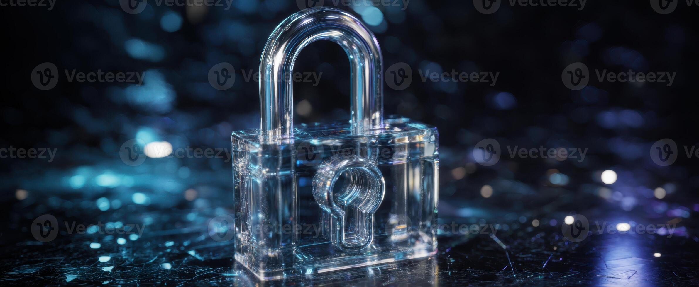 The elegant transparent lock resting on a reflective surface. photo