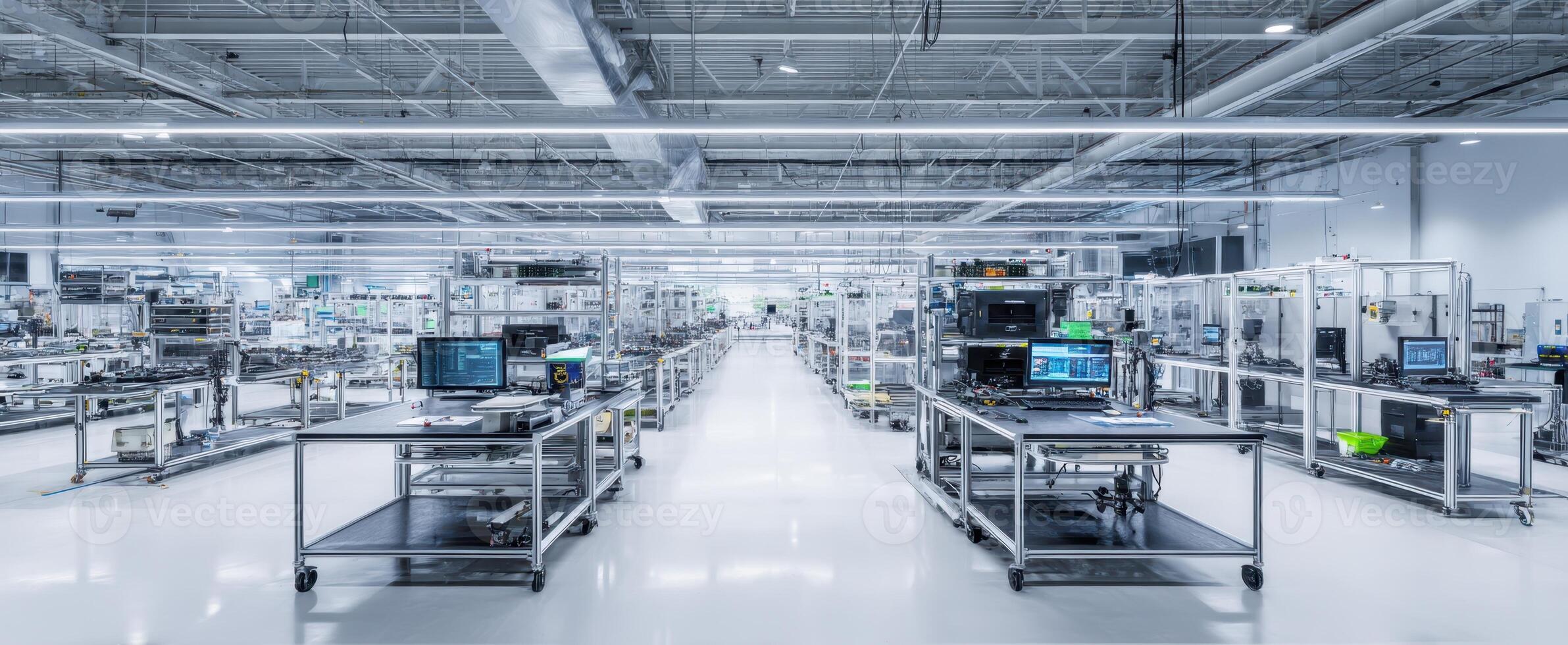 The modern manufacturing facility with advanced technology and efficient workstations. photo