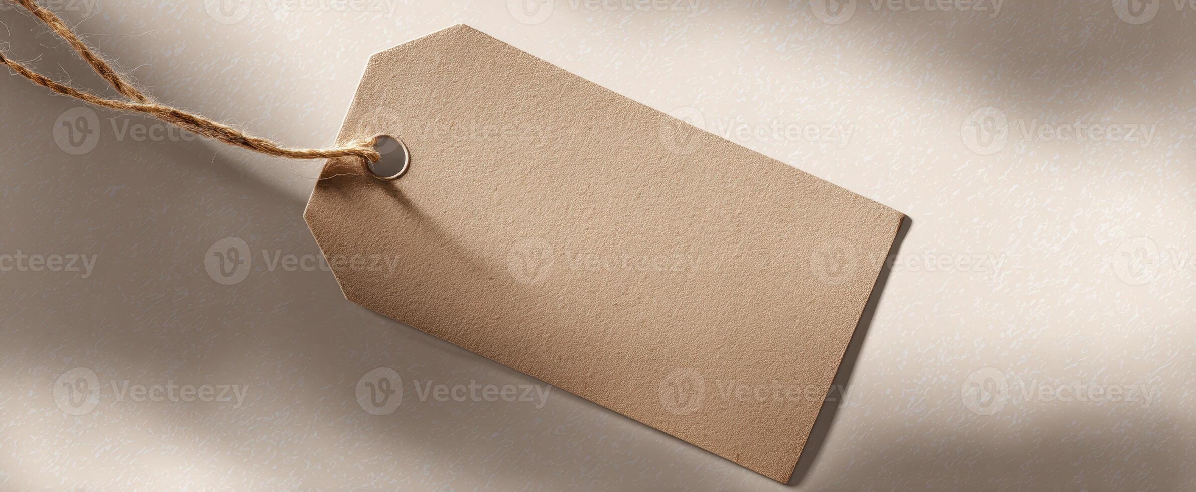 The blank tag resting on a smooth surface with gentle lighting and shadows. photo