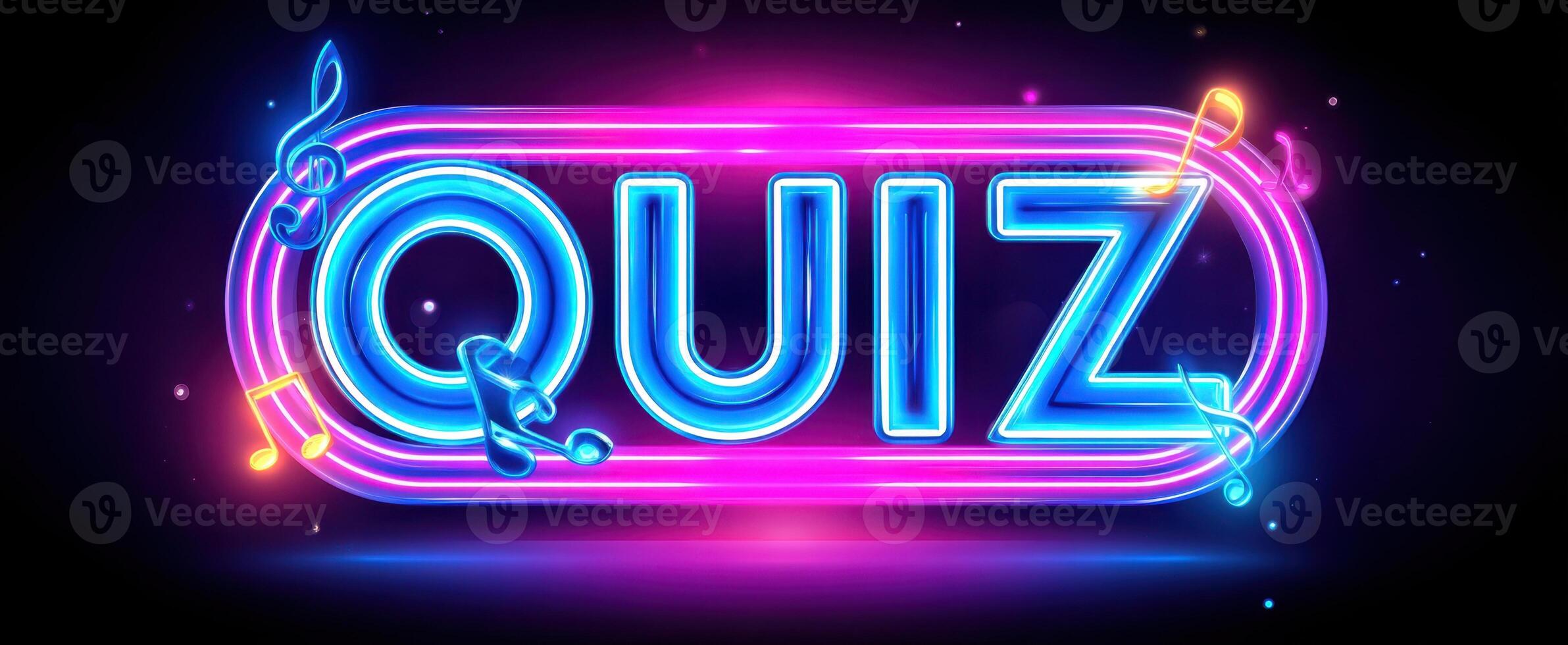 The Neon Quiz Logo with Colorful Musical Notes and Bright Glow photo
