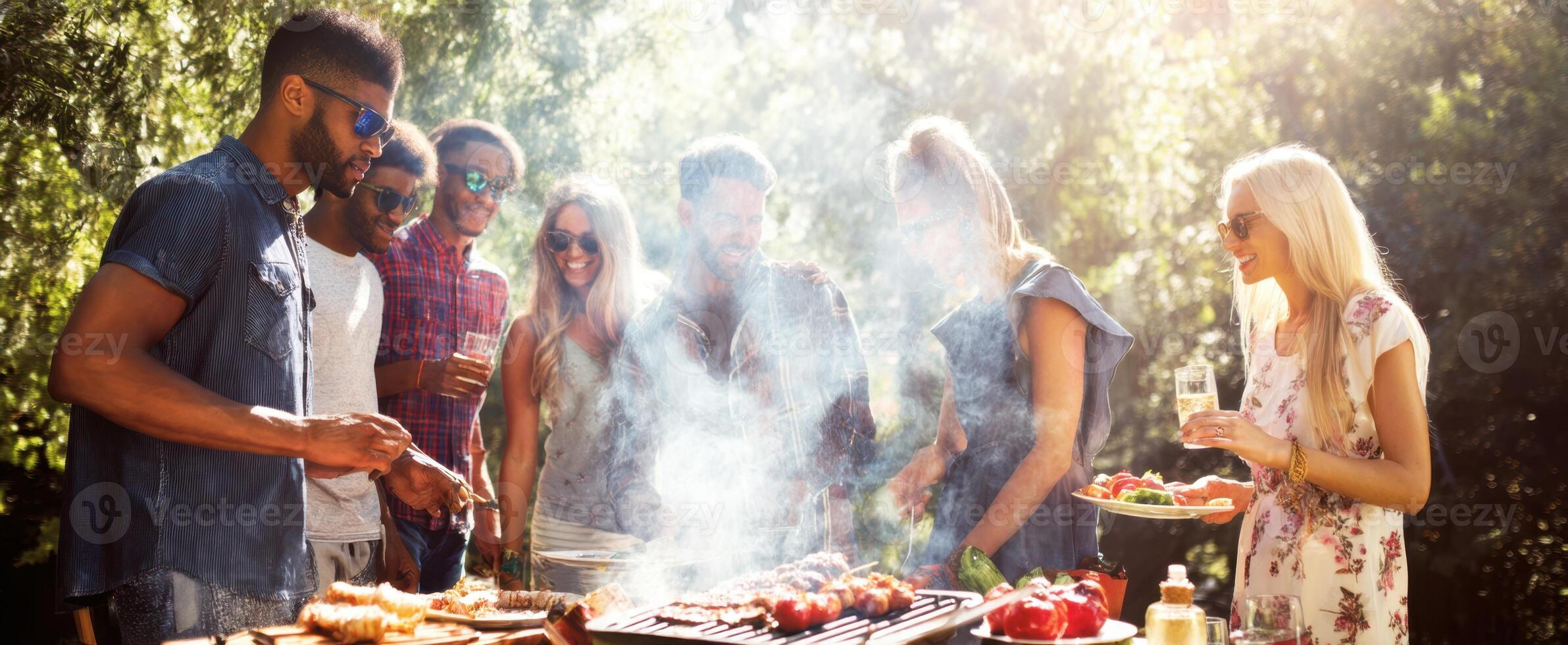 The joyful barbecue gathering with friends celebrating summer outdoors. photo