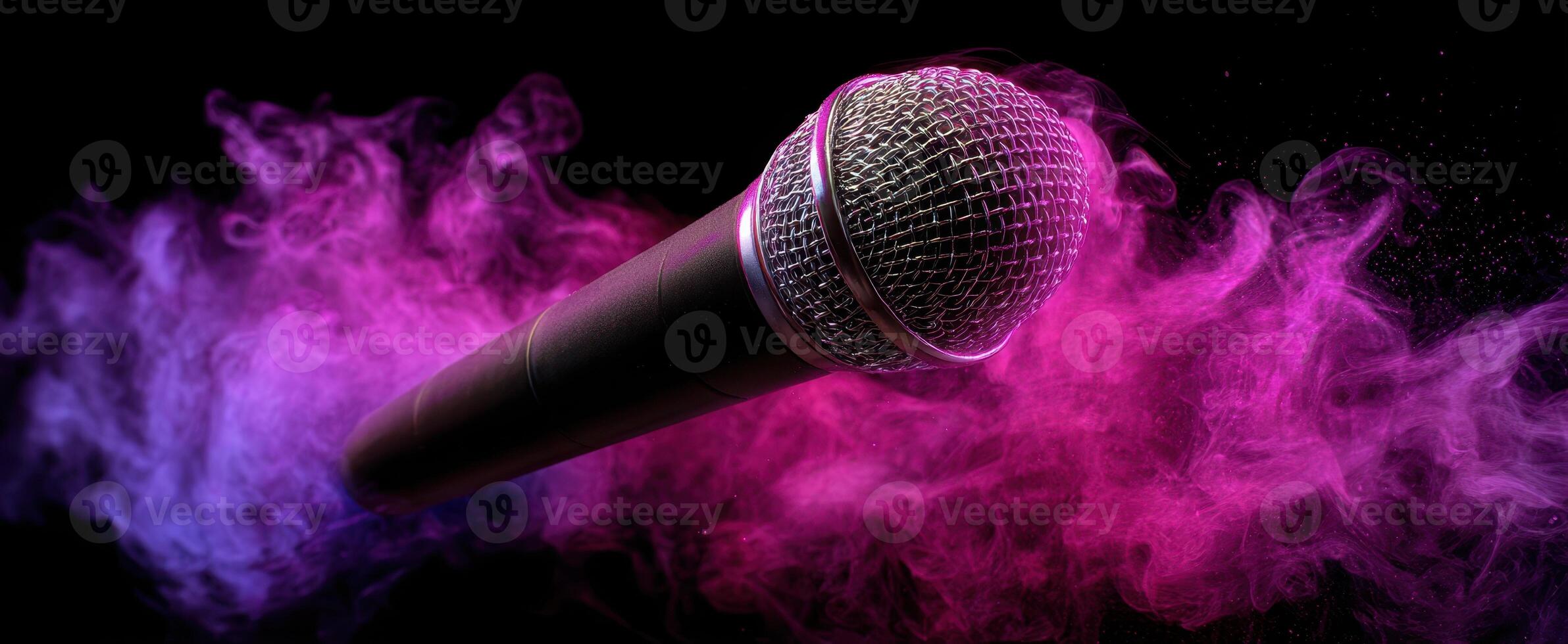 The microphone surrounded by colorful smoke in a dramatic display. photo