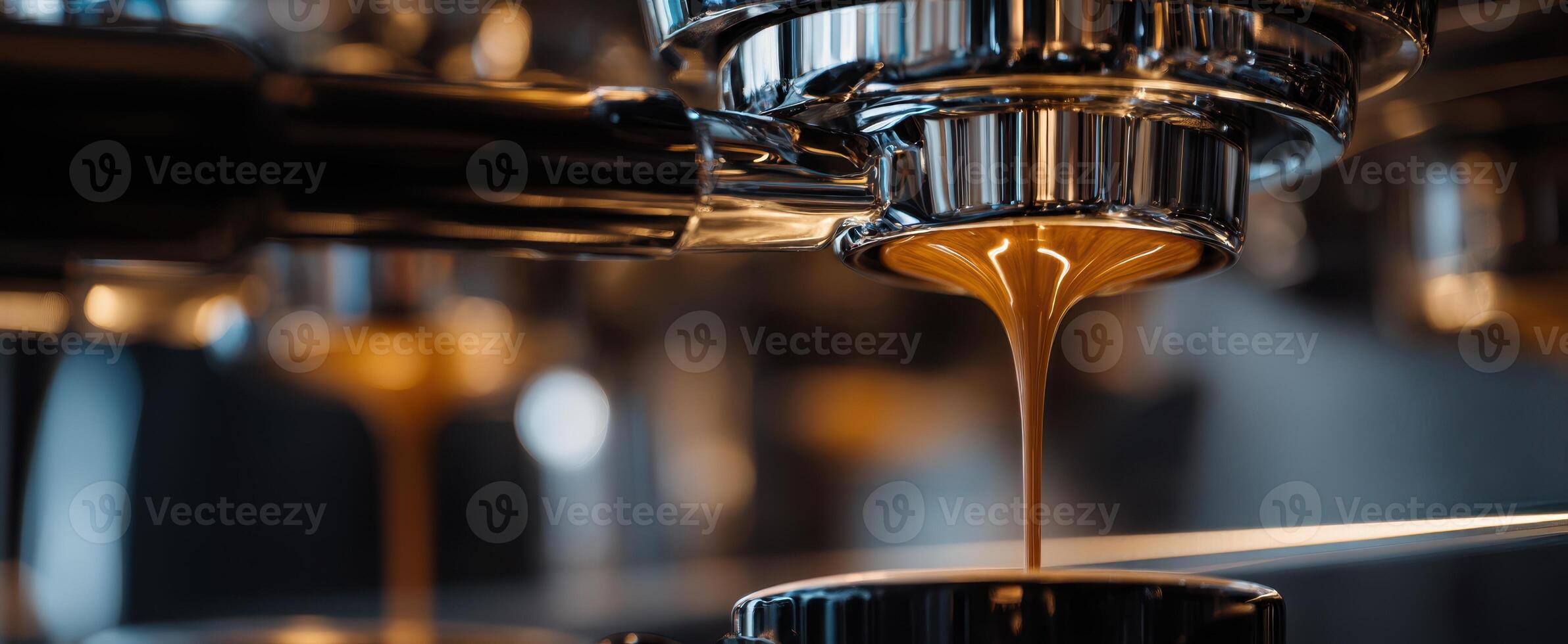 The espresso extraction process showcasing rich liquid flow and equipment craftsmanship. photo