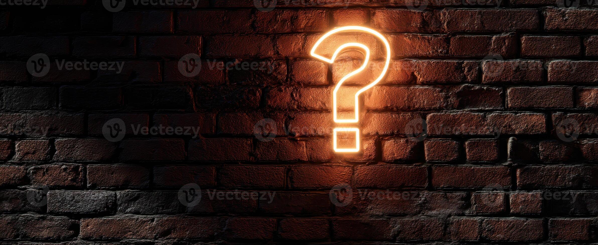 The Glowing Question Mark Against a Rustic Brick Wall photo