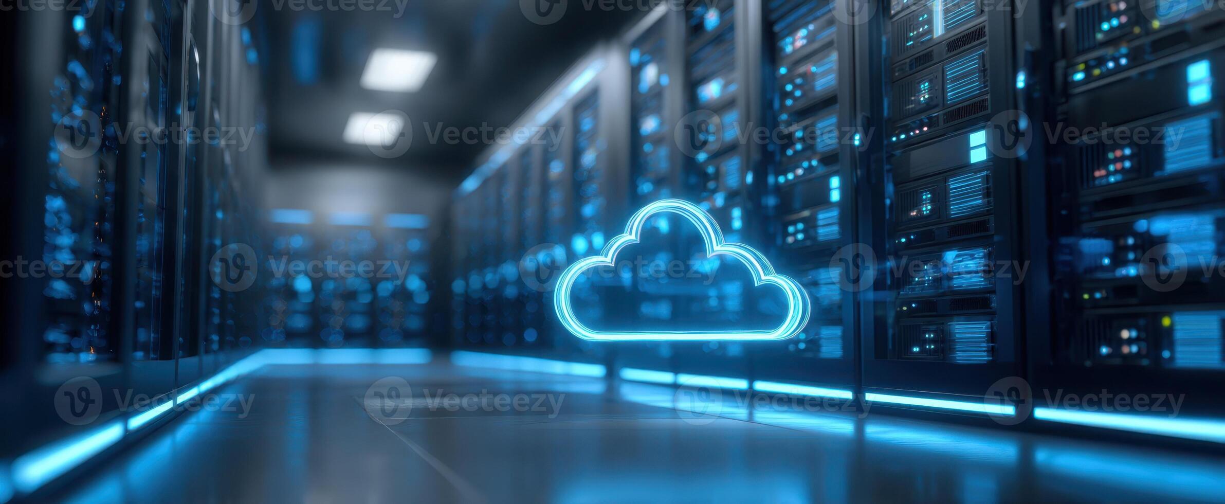 The advanced cloud storage technology in a modern data center environment. photo
