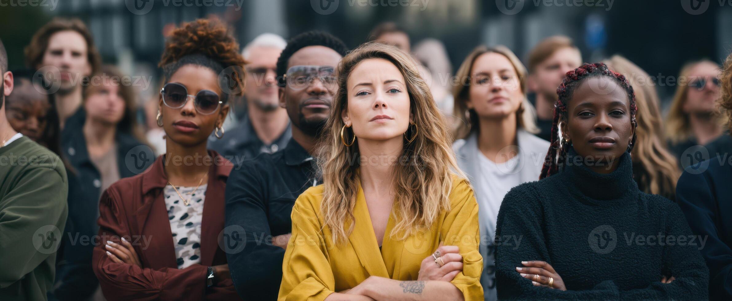 The diverse group of individuals standing together in solidarity and strength. photo