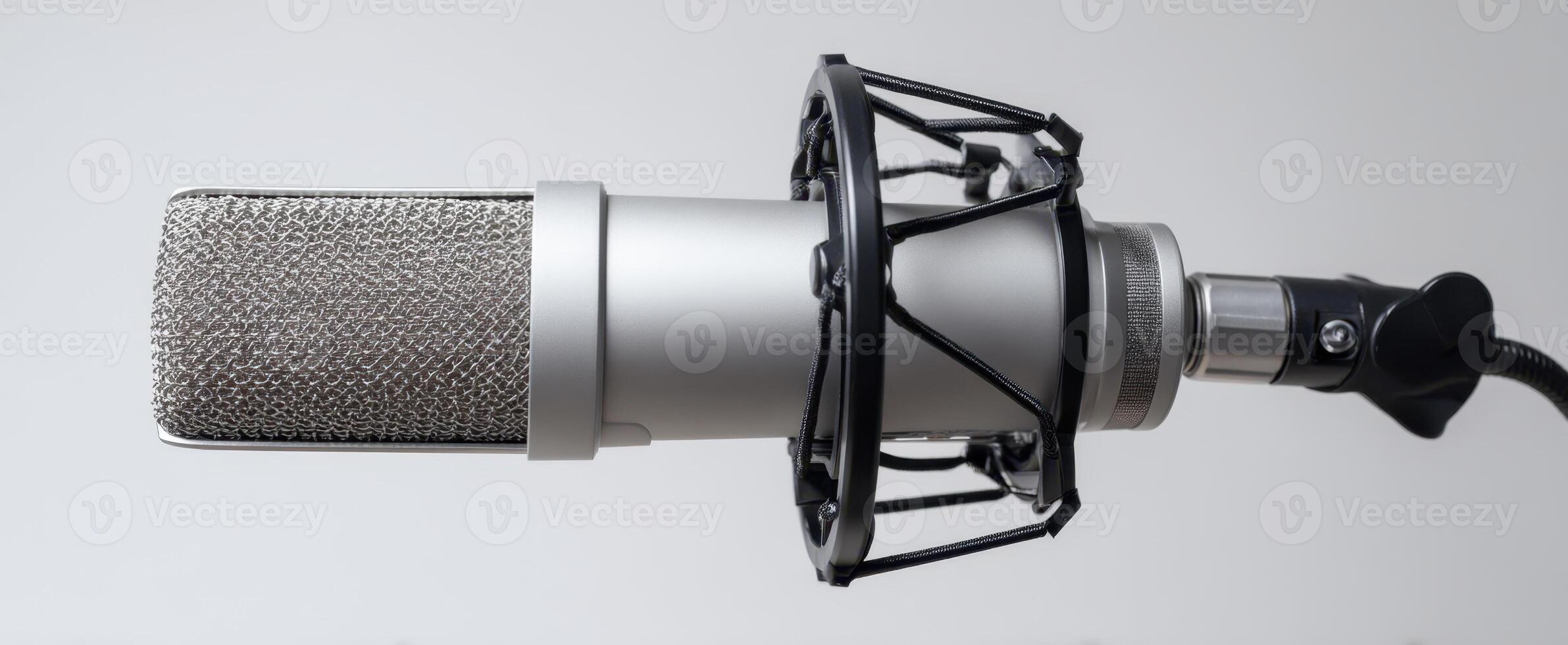 The professional microphone ready for recording in a modern studio setting. photo