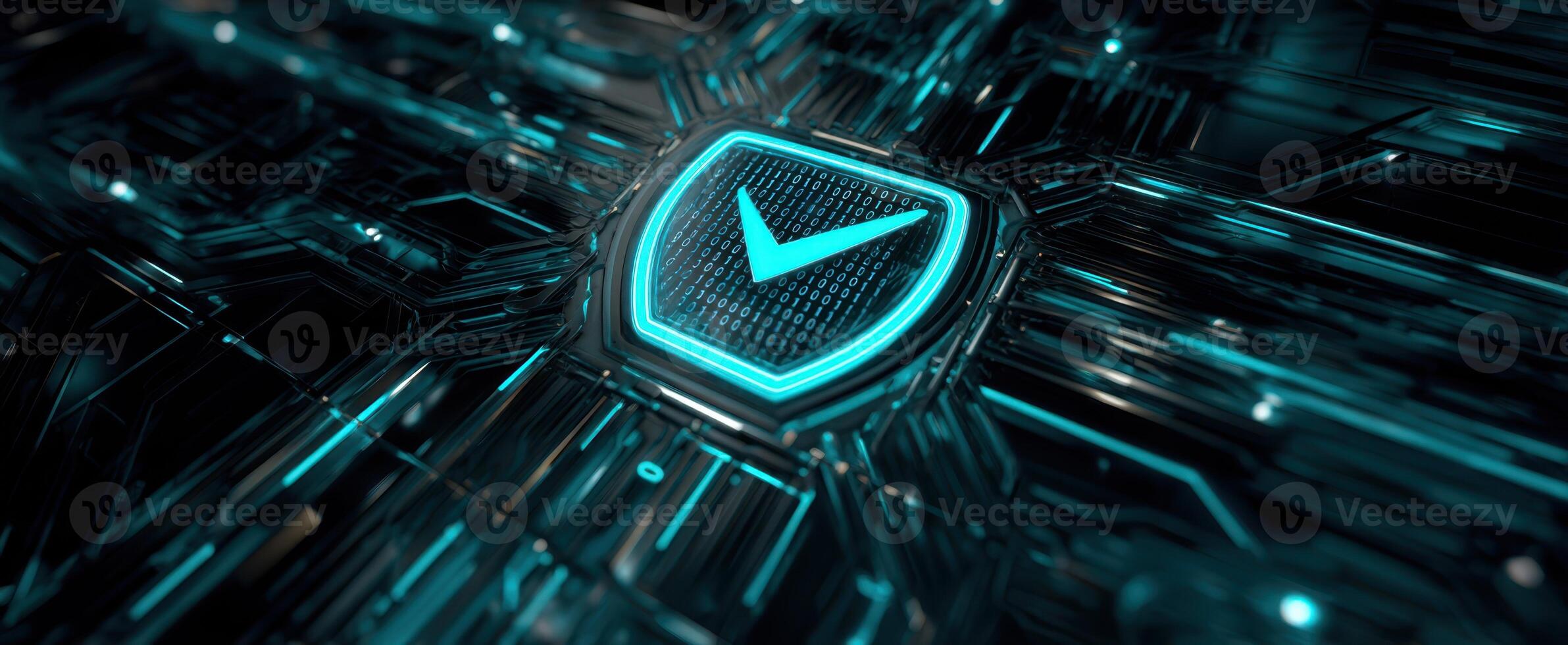 The futuristic shield representing advanced cybersecurity technology and innovation. photo