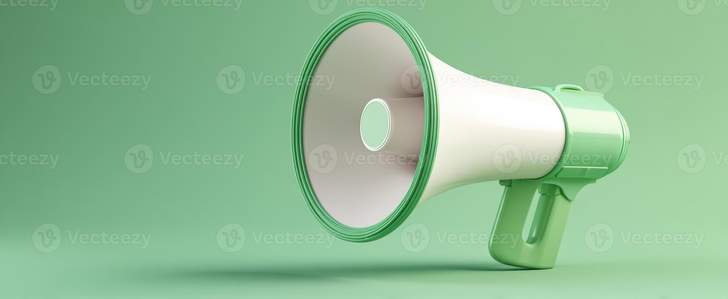 The modern green megaphone symbolizing communication and influence in public spaces. photo