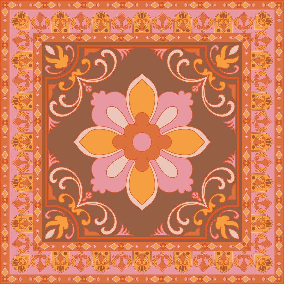 Floral pattern tiles, carpets, scarves, mandala flower mat patterns vector