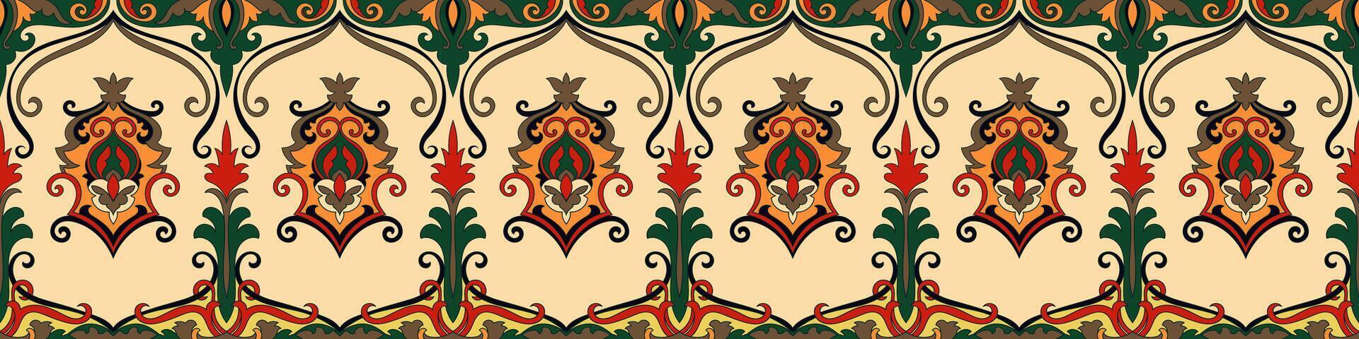 Carpet composition border, tribal fabric pattern, Persian carpet vector