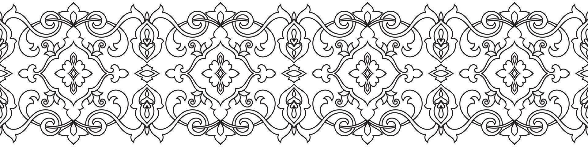 Vintage border designed with rolled branch lines, continuous lines for carpet frames vector