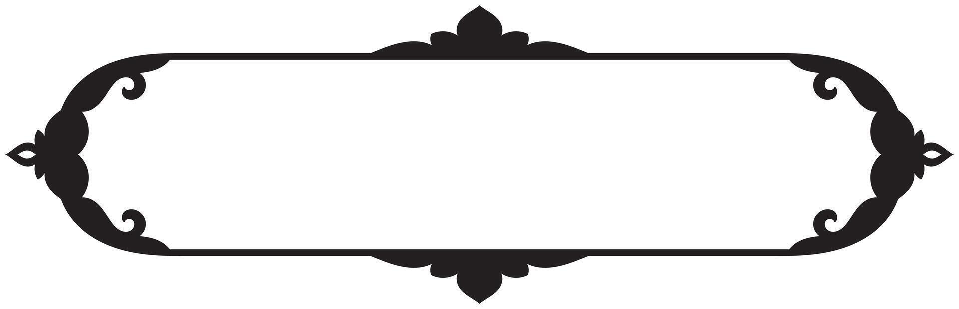Black long horizontal vintage frame for text space, name tag, classic box border design. vector