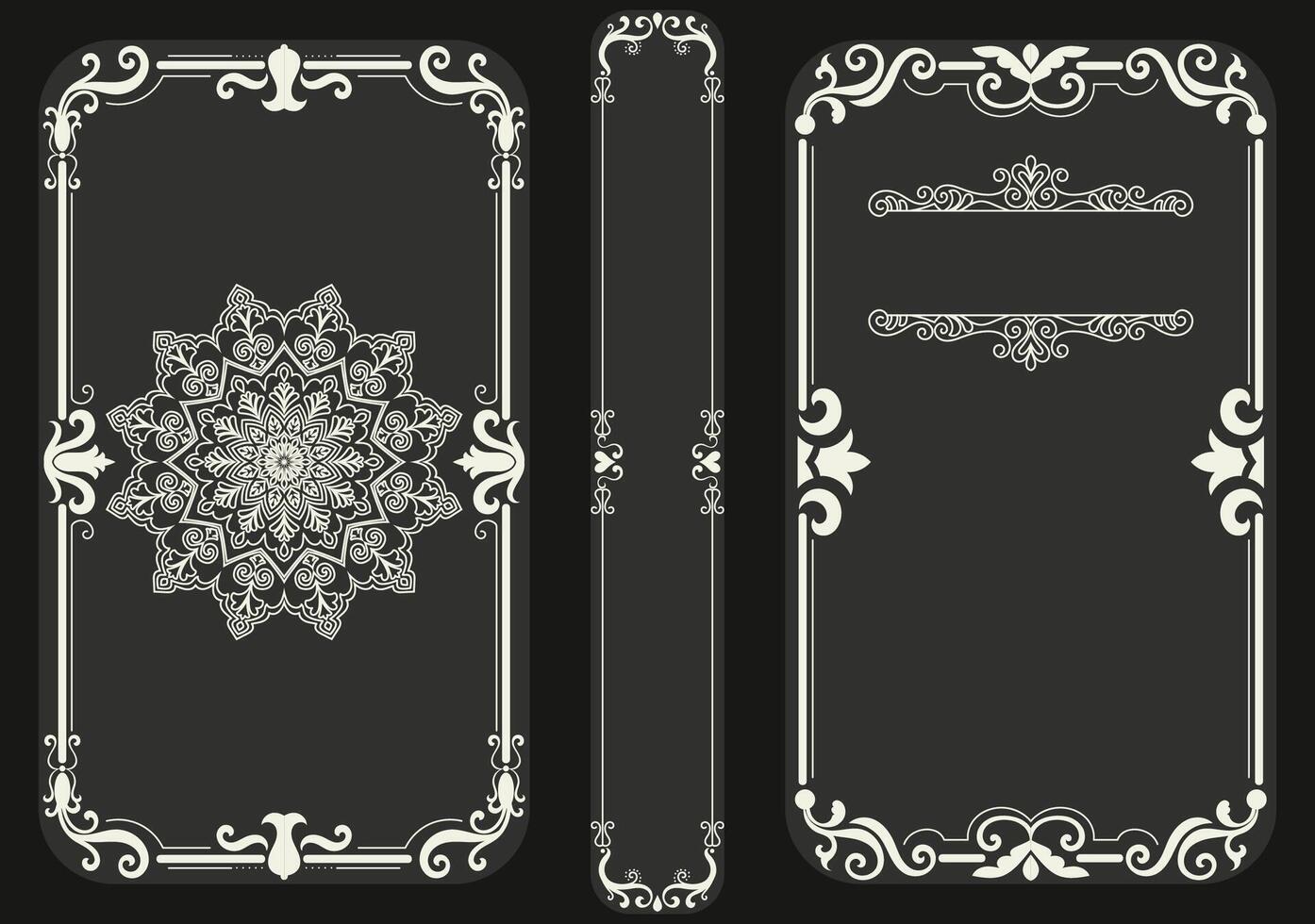 Book design decorated with vintage scroll lines, classic black and white patterns. vector