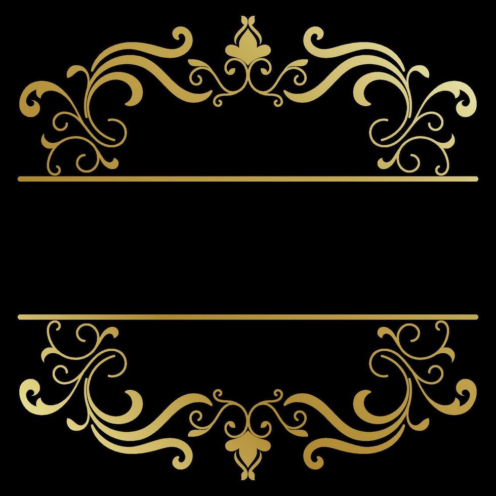 Golden branches, vintage frame decorated with abstract bushes, dark black background, luxury decoration. vector