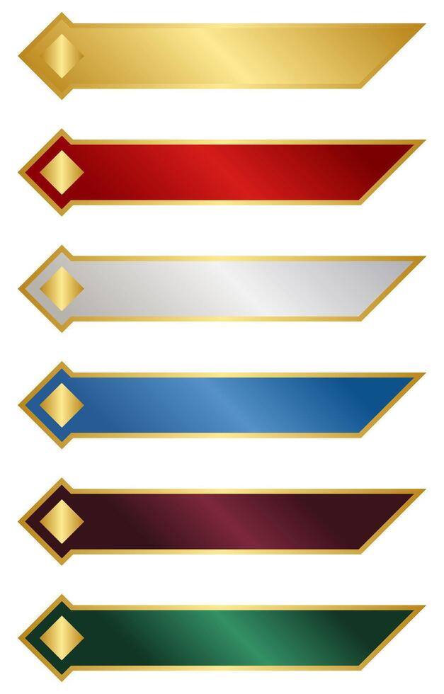 A set of luxurious metallic rank or level badges with a gold frame. vector