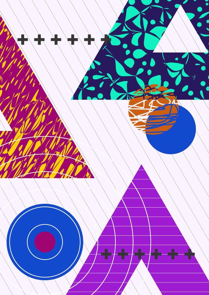 Poster background decorated with colorful geometric patterns. vector