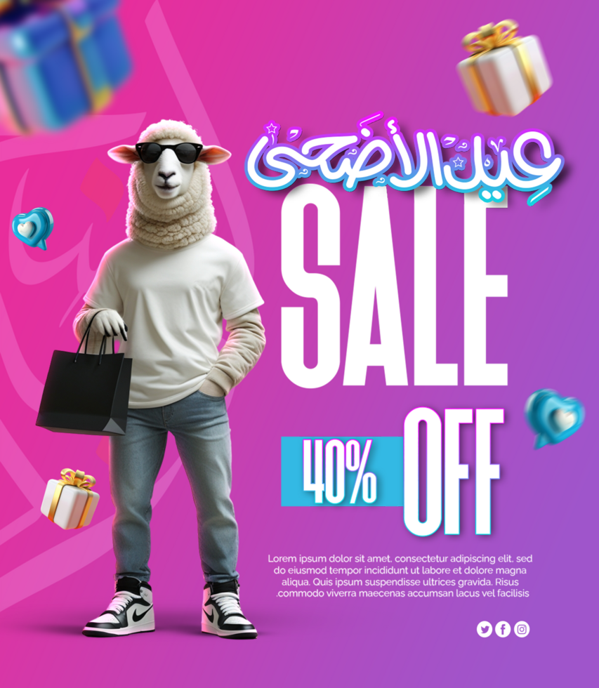 Eid al adha sale poster With Stylish Sheep Holding Bag Eid Al Adha Discount sale Advertisement psd