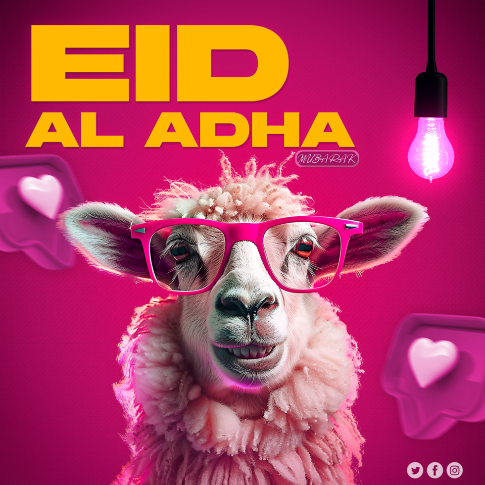 Eid al adha glowing poster template design with sheep Eid al adha Greeting Advertisement Eid psd