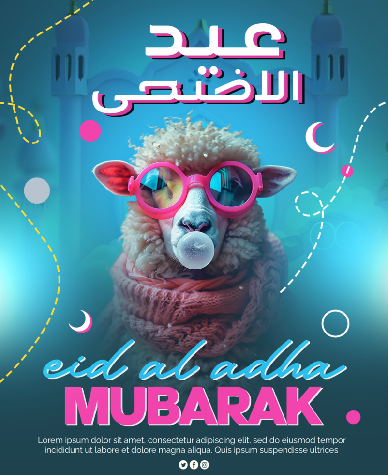 Eid al Adha Poster with sheep wearing glasses EIID AL ADHA Celebration Advertisement Poster Eid psd