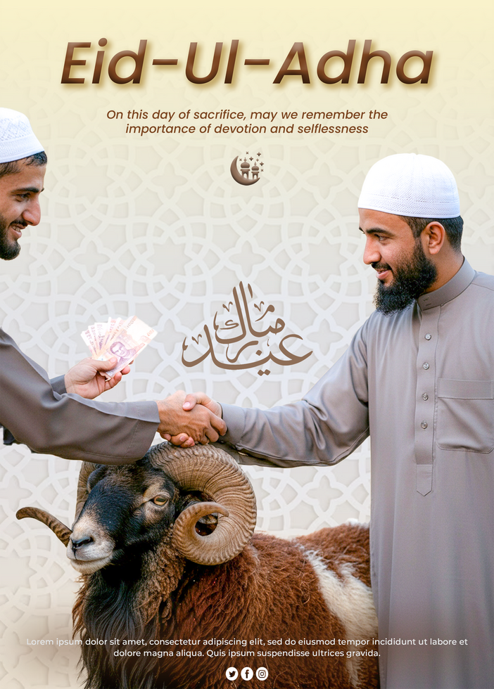 Eid Al Adha Celebration Template Islamic Festival Design with Mulsim Man Handshake Eid Al Adha psd