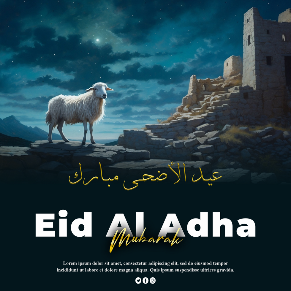 eid al adha greeting poster with sheep on hill night view happy eid al adha Advertisement Post psd