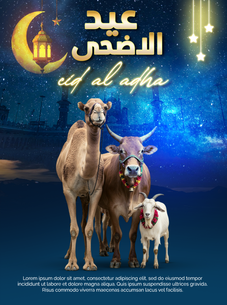 eid al adha Islamic festival of sacrifice With Group Of Animals Happy eid al adha Celebration psd