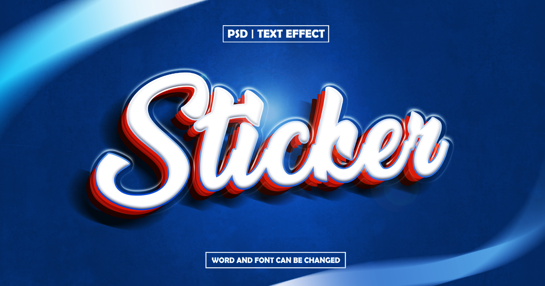 Sticker text effect with blues background psd
