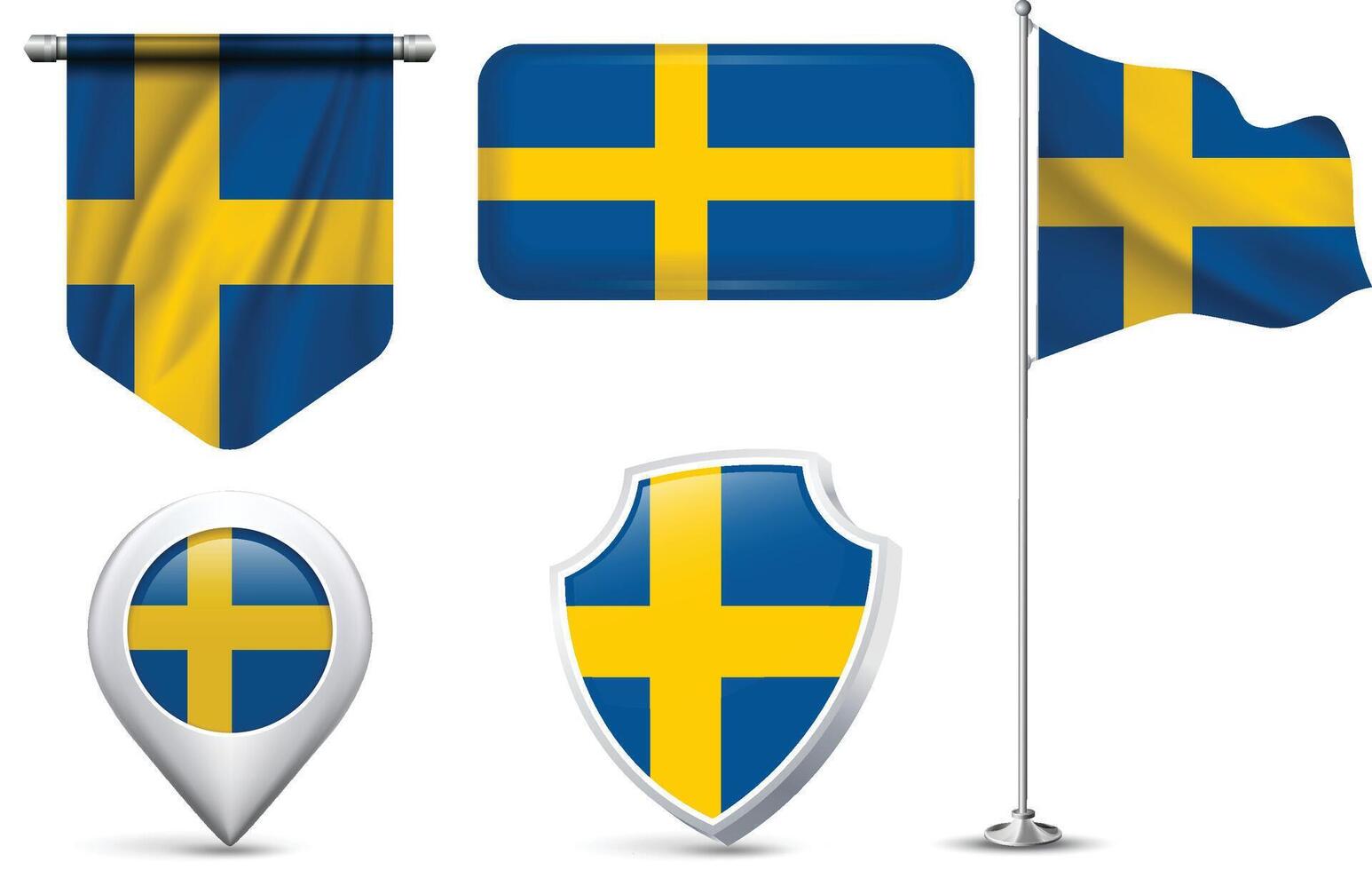 Set of Swedish Flags in Different Shapes and Styles vector