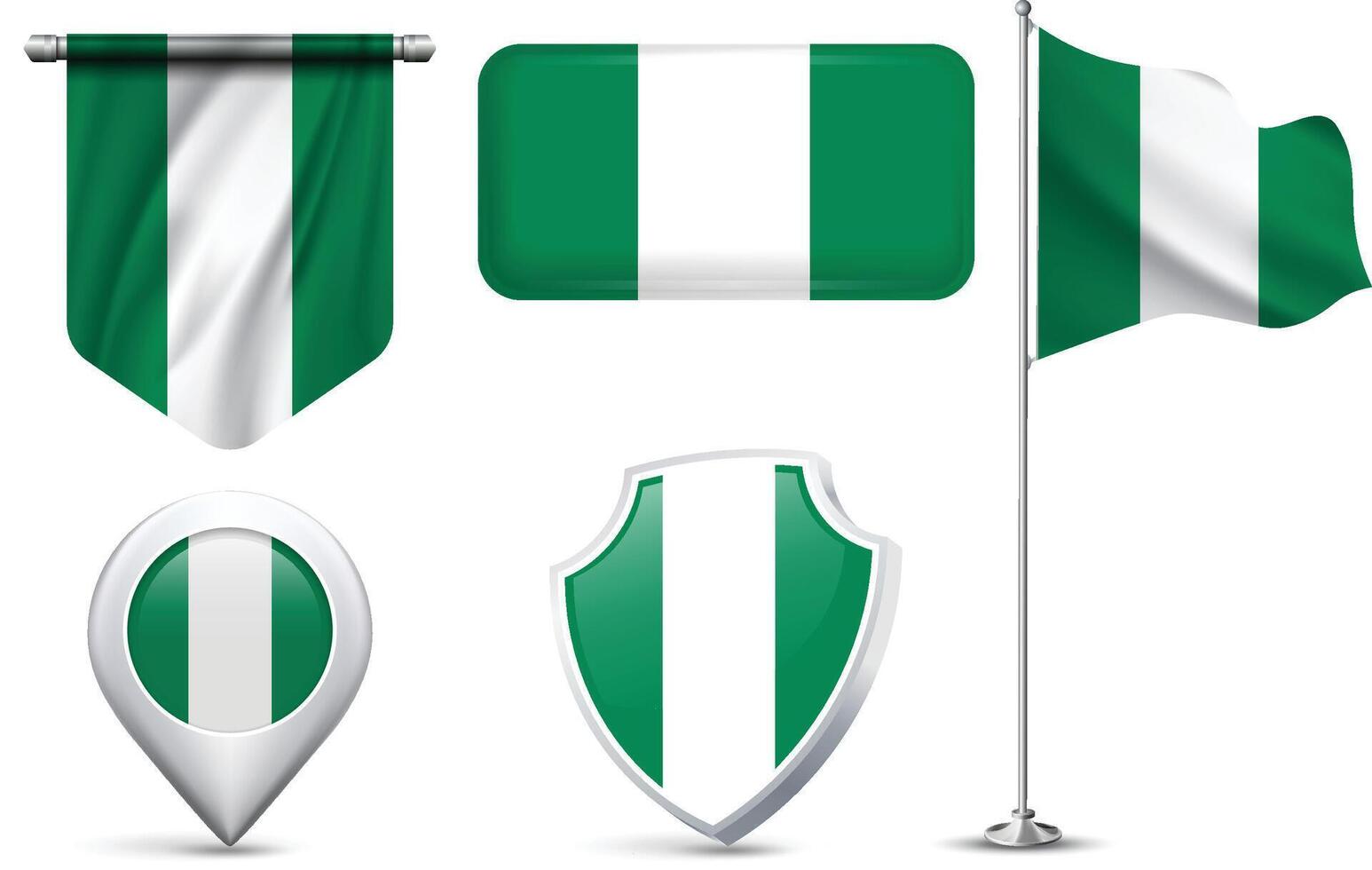 Set of Nigerian Flags in Different Shapes and Styles vector