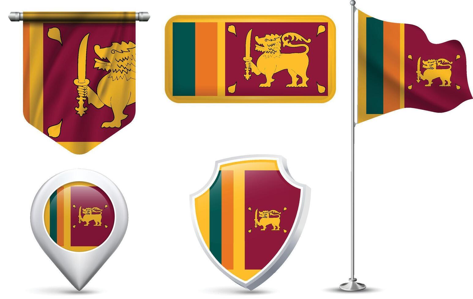 Set of Sri Lankan Flags in Different Shapes and Styles vector