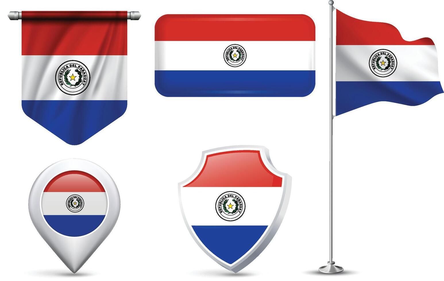 Set of Paraguayan Flags in Different Shapes and Styles vector
